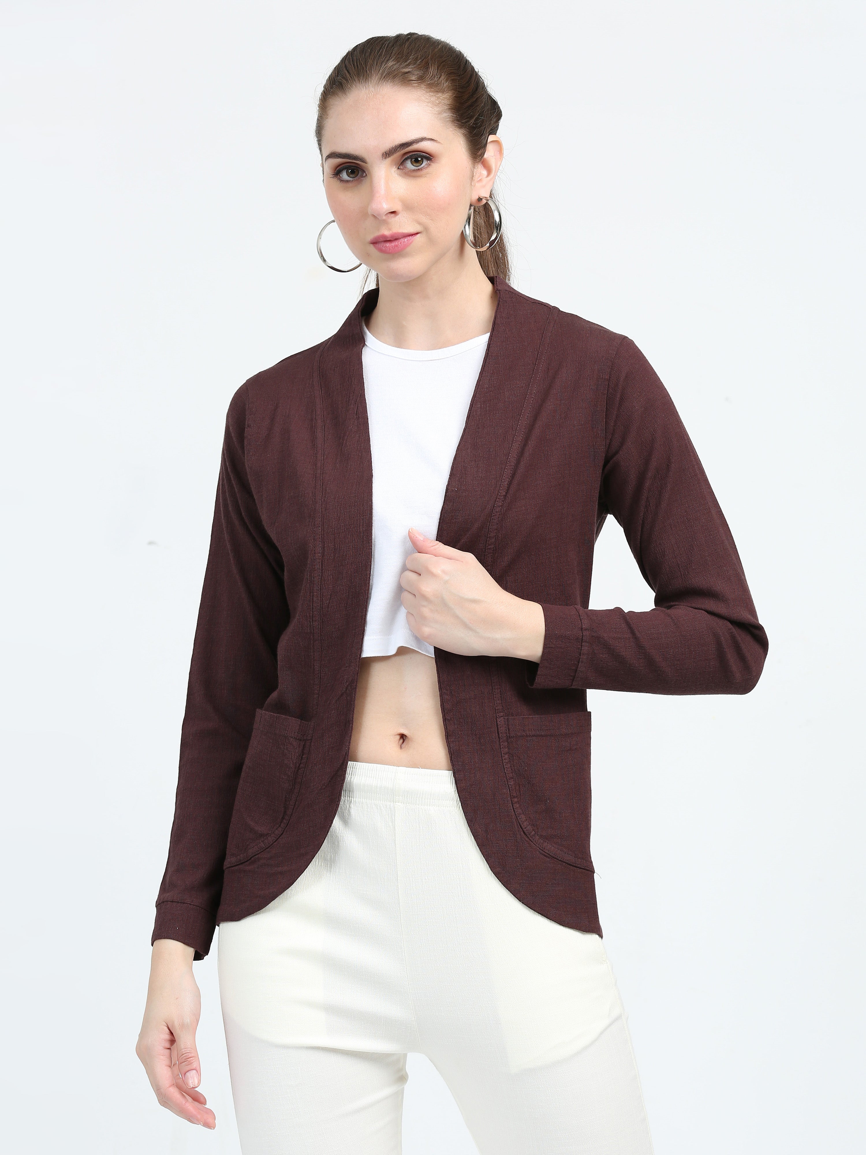 Rayon Stretchable Shrug Brown