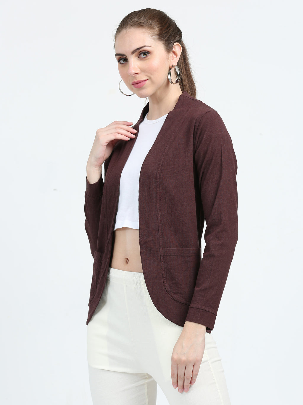 Rayon Stretchable Shrug Brown