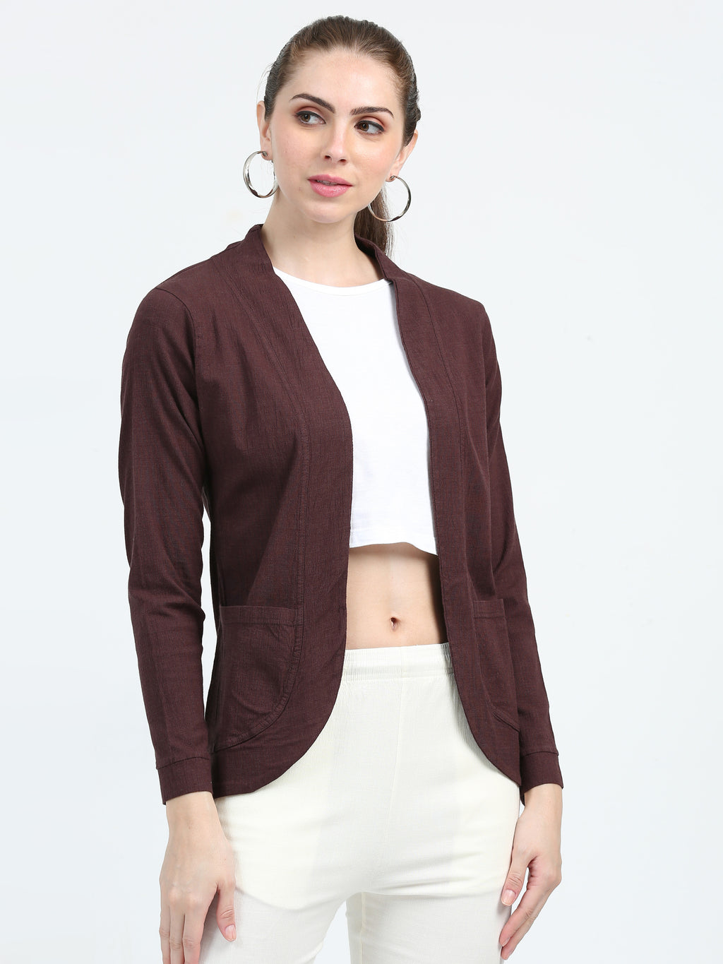 Rayon Stretchable Shrug Brown