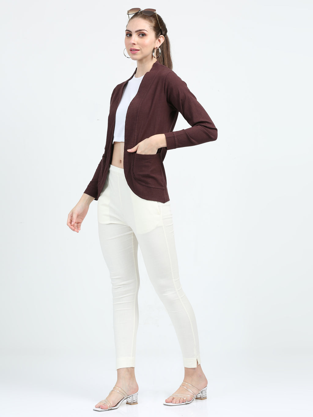 Rayon Stretchable Shrug Brown