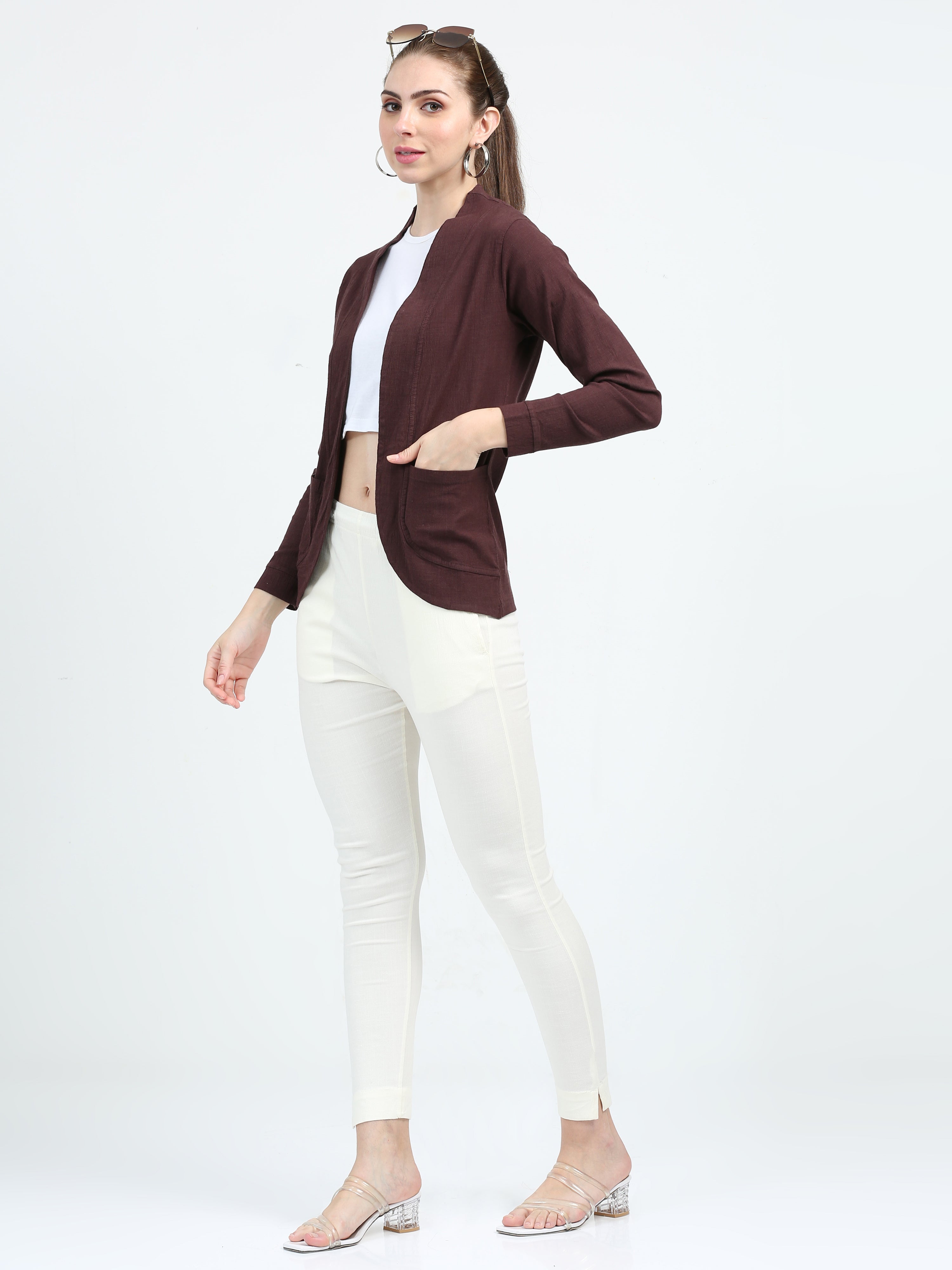 Rayon Stretchable Shrug Brown