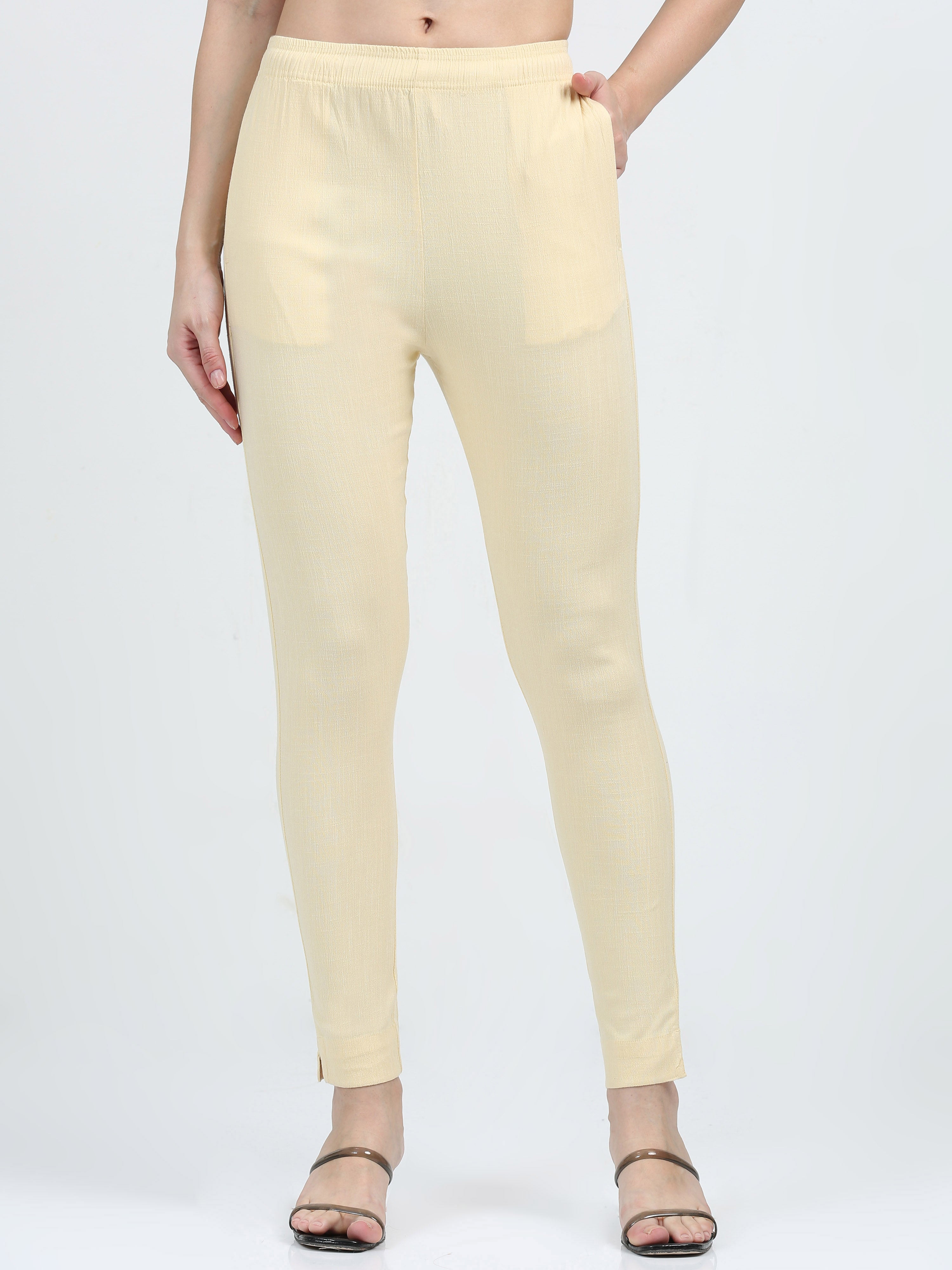 Cream Rayon Stretchable Kurti Pant