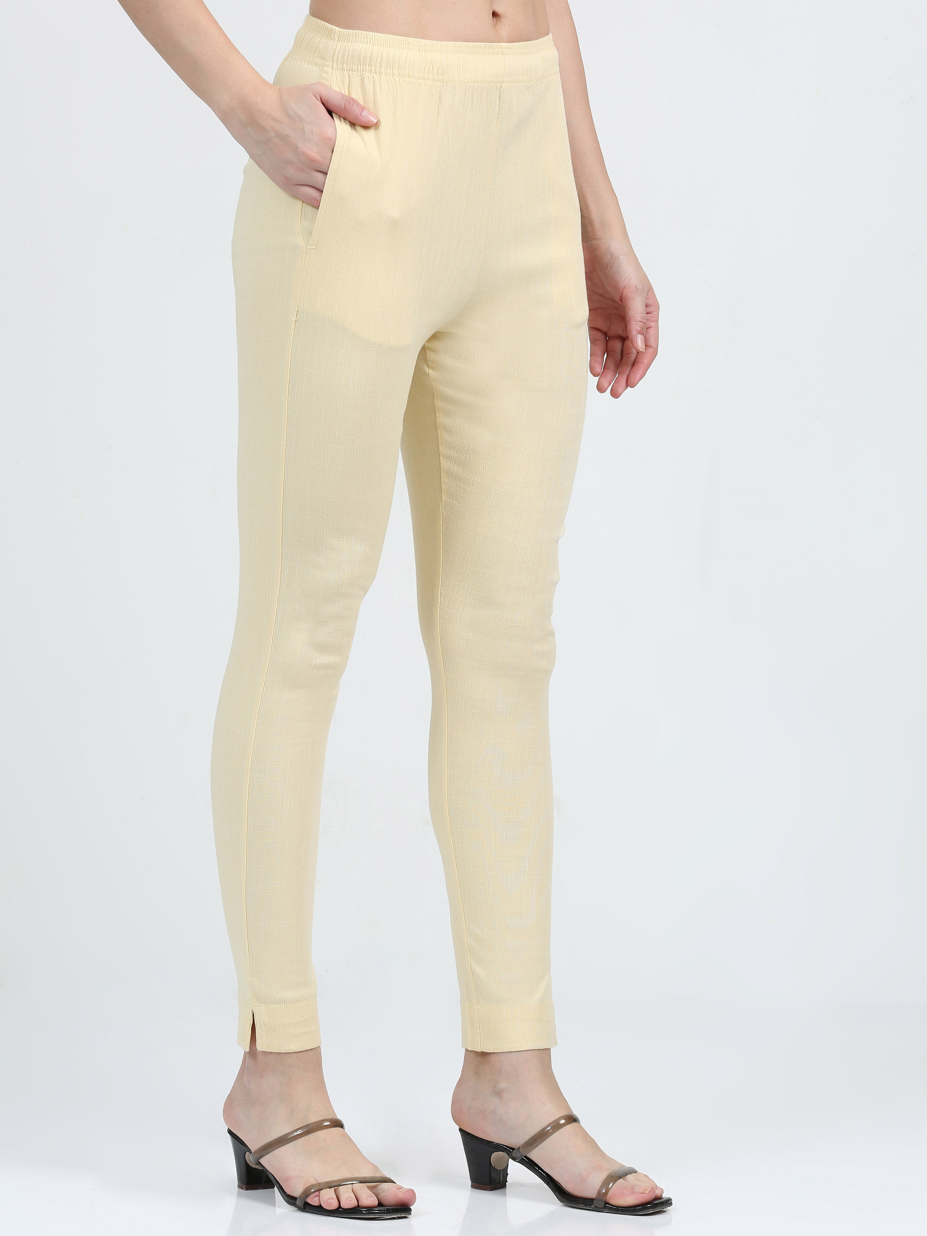 Cream Rayon Stretchable Kurti Pant