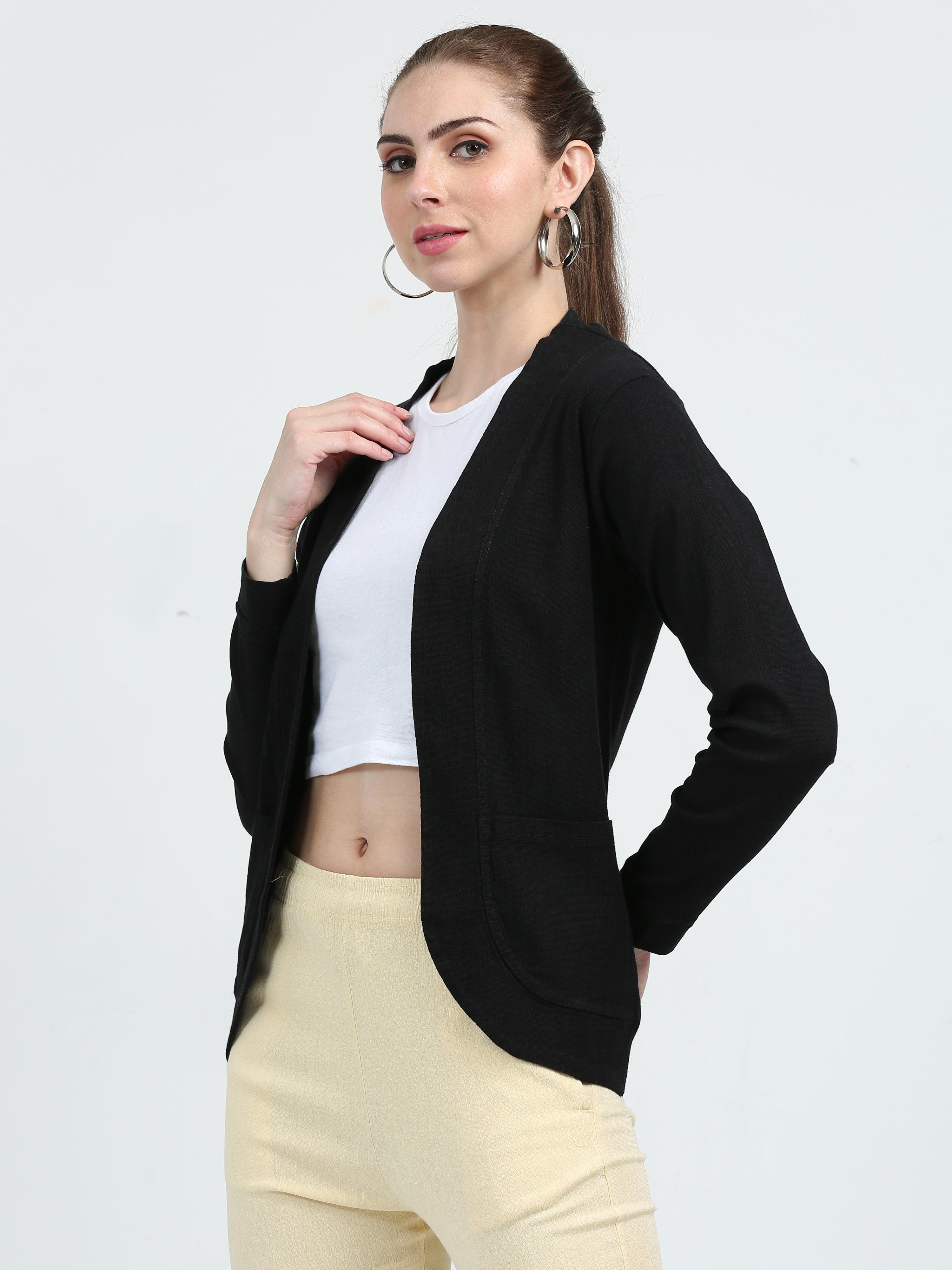 Rayon Stretchable Shrug Black