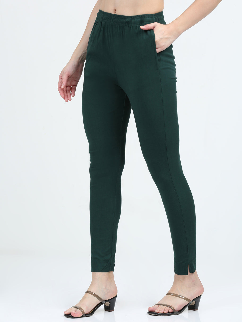Bottle Green Rayon Stretchable Kurti Pant