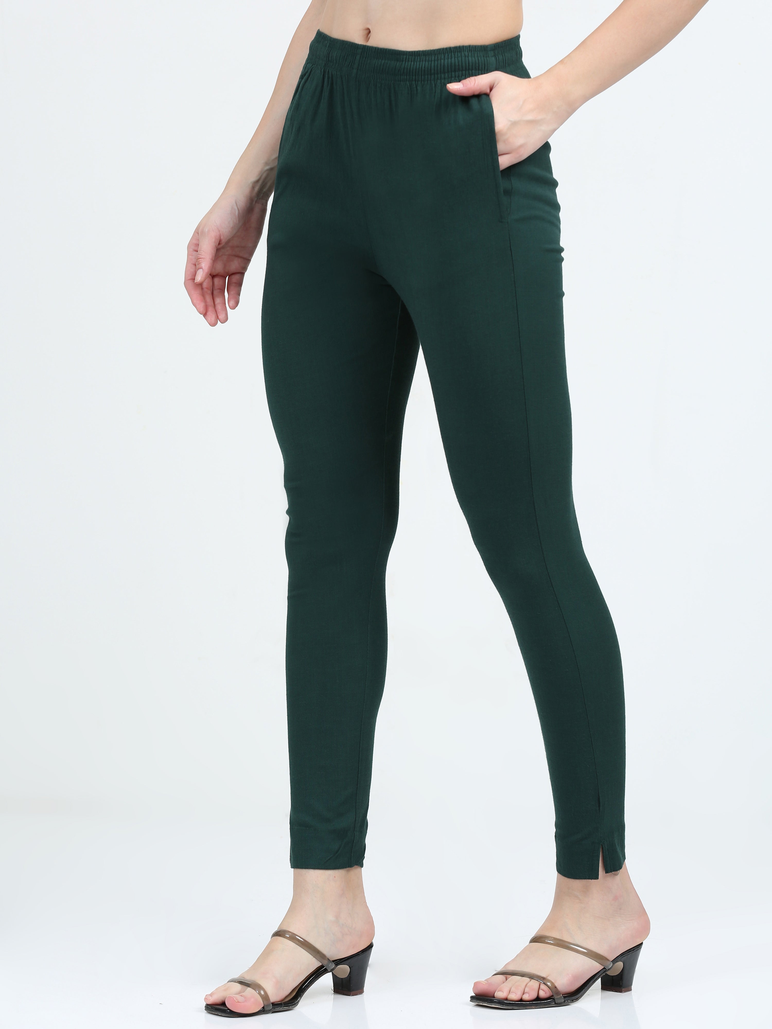 Bottle Green Rayon Stretchable Kurti Pant