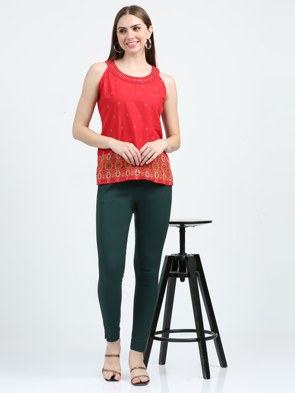 Bottle Green Rayon Stretchable Kurti Pant