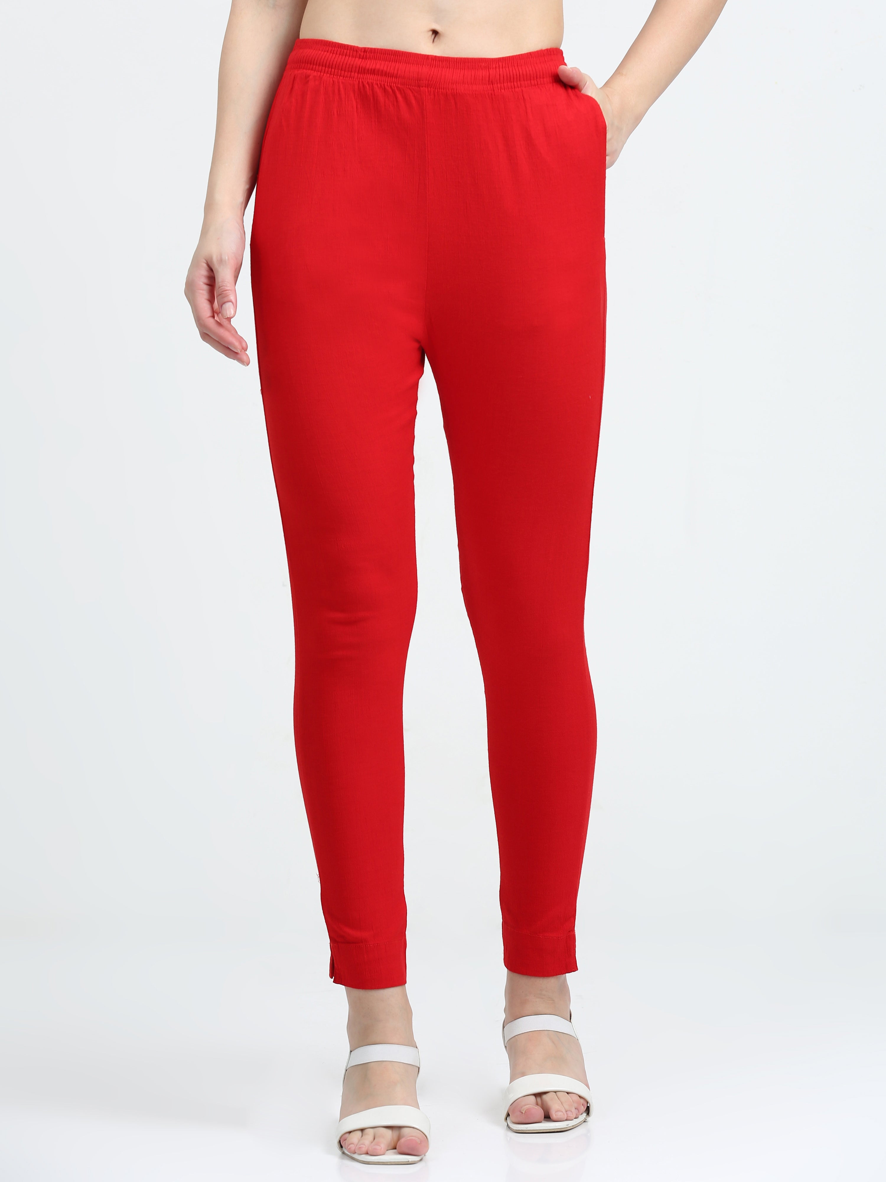 Red Rayon Stretchable Kurti Pant