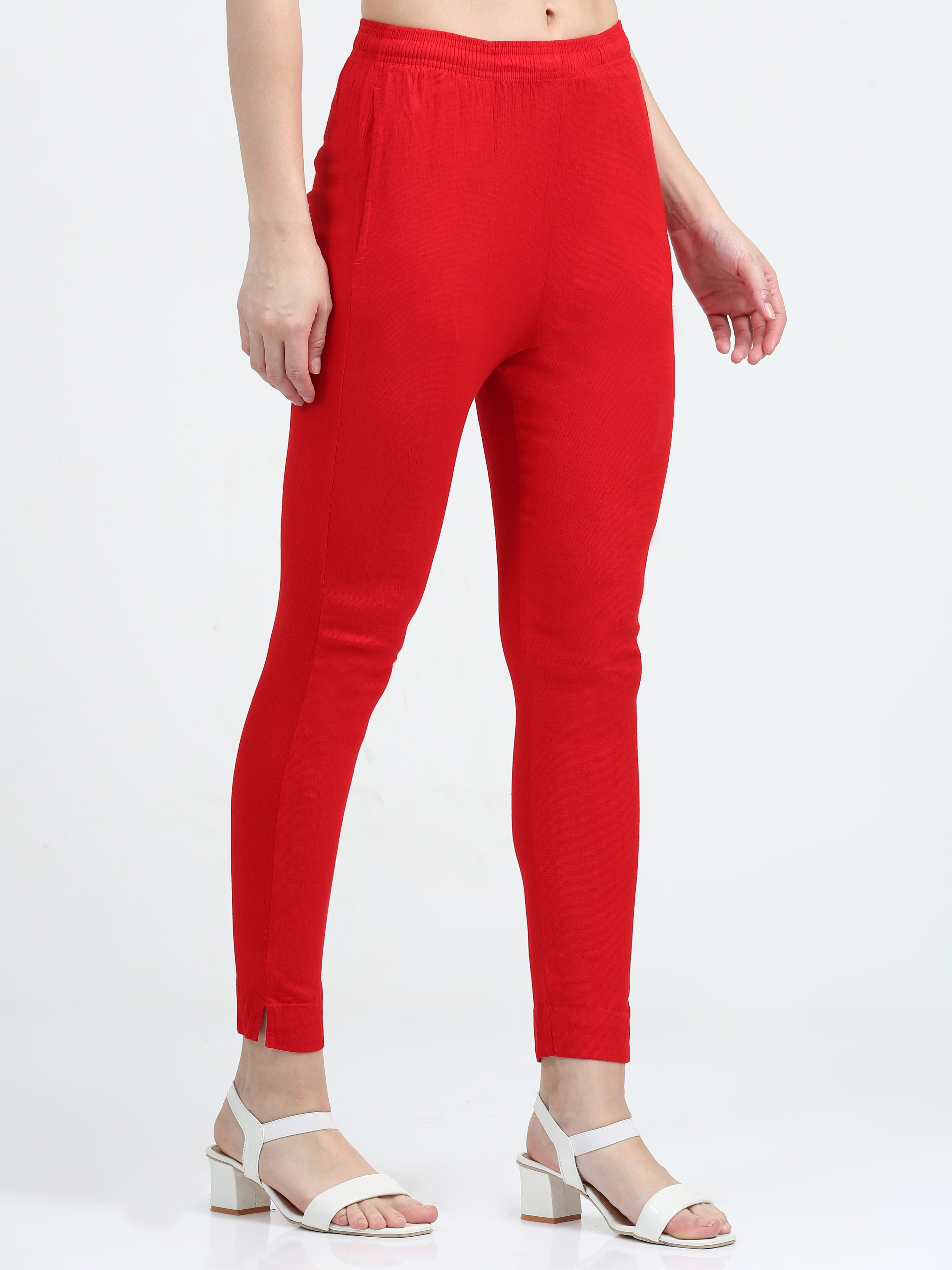 Red Rayon Stretchable Kurti Pant