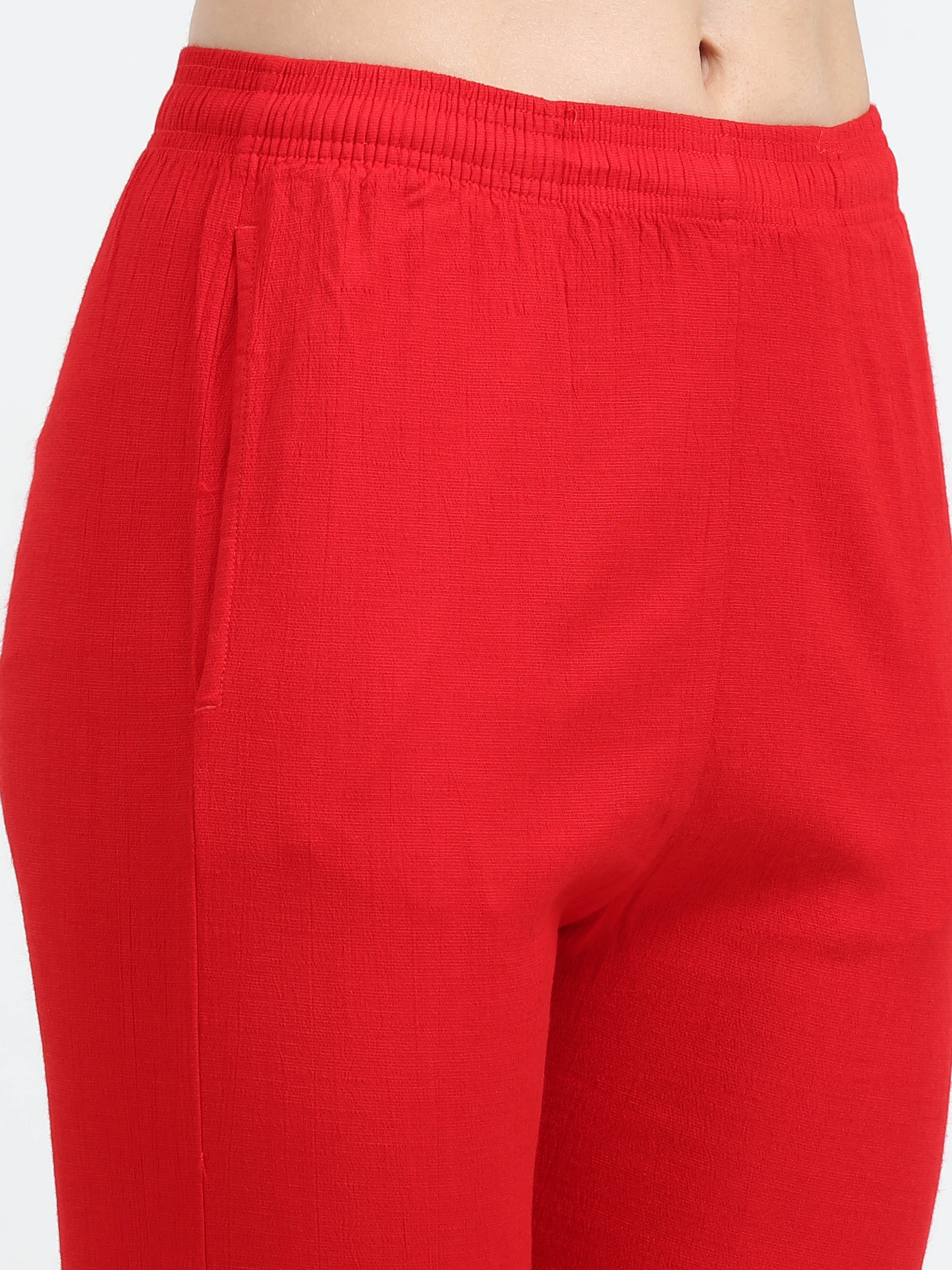Red Rayon Stretchable Kurti Pant