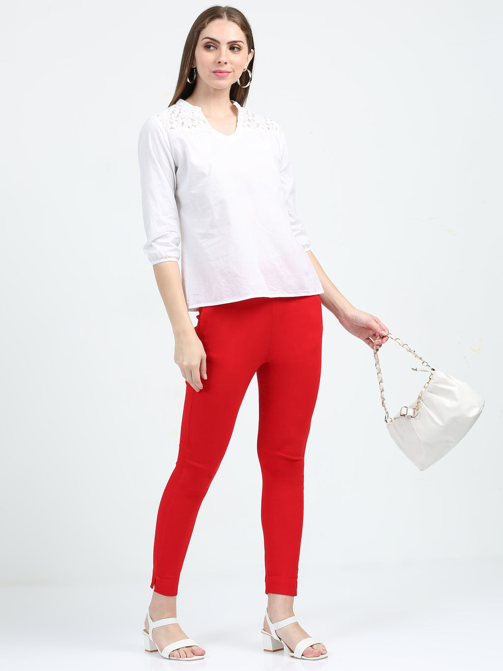 Red Rayon Stretchable Kurti Pant