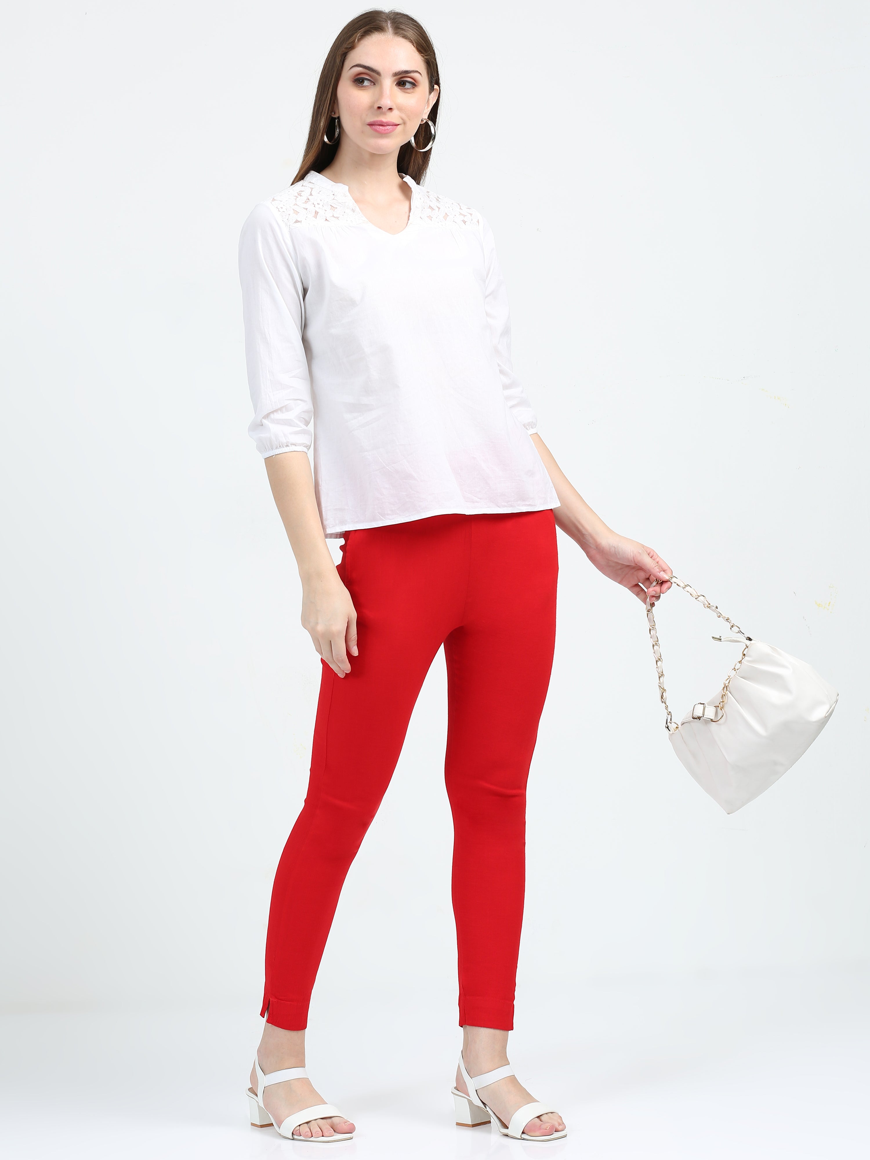 Red Rayon Stretchable Kurti Pant