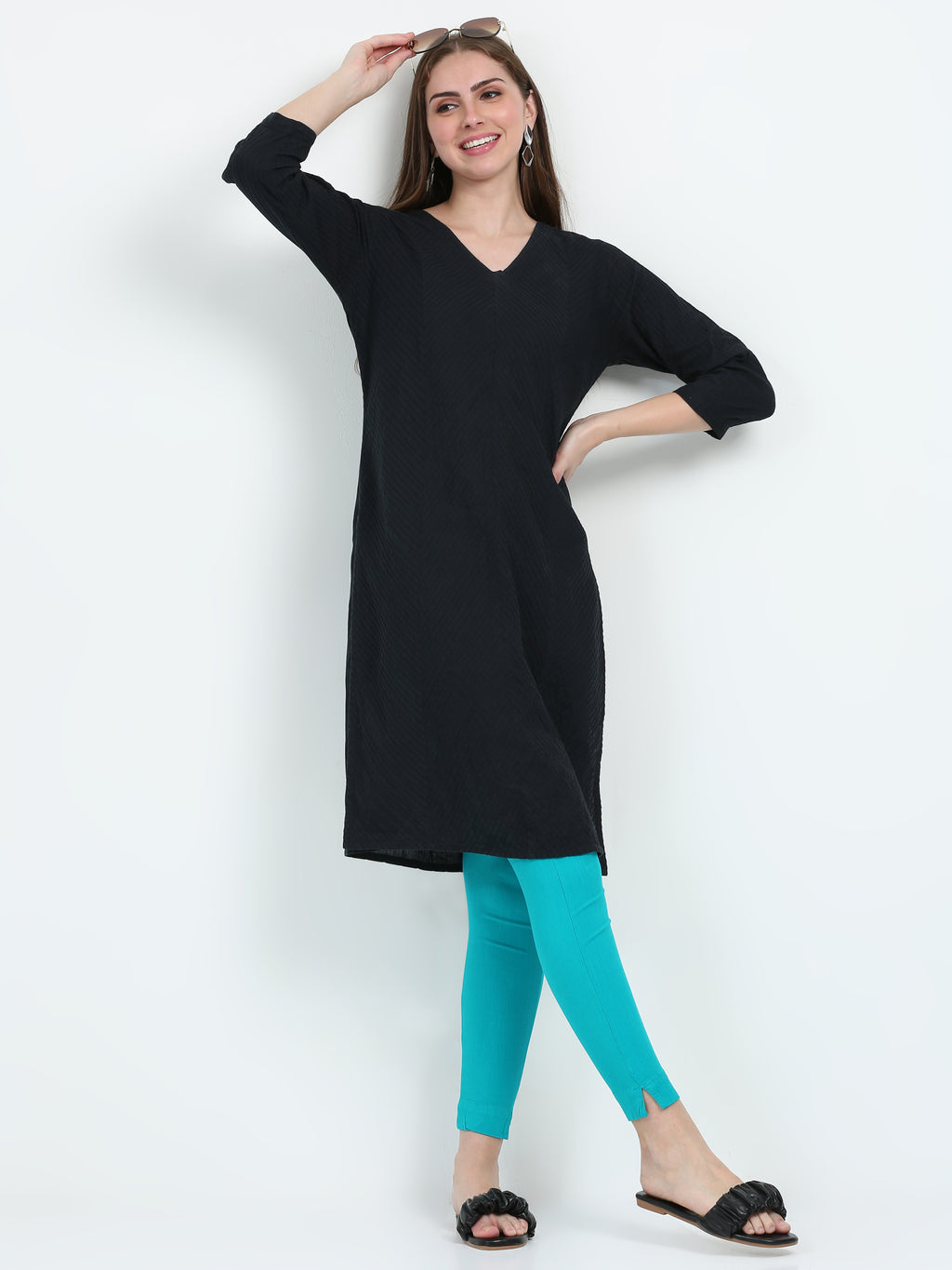 Rama Green Rayon Stretchable Kurti Pant