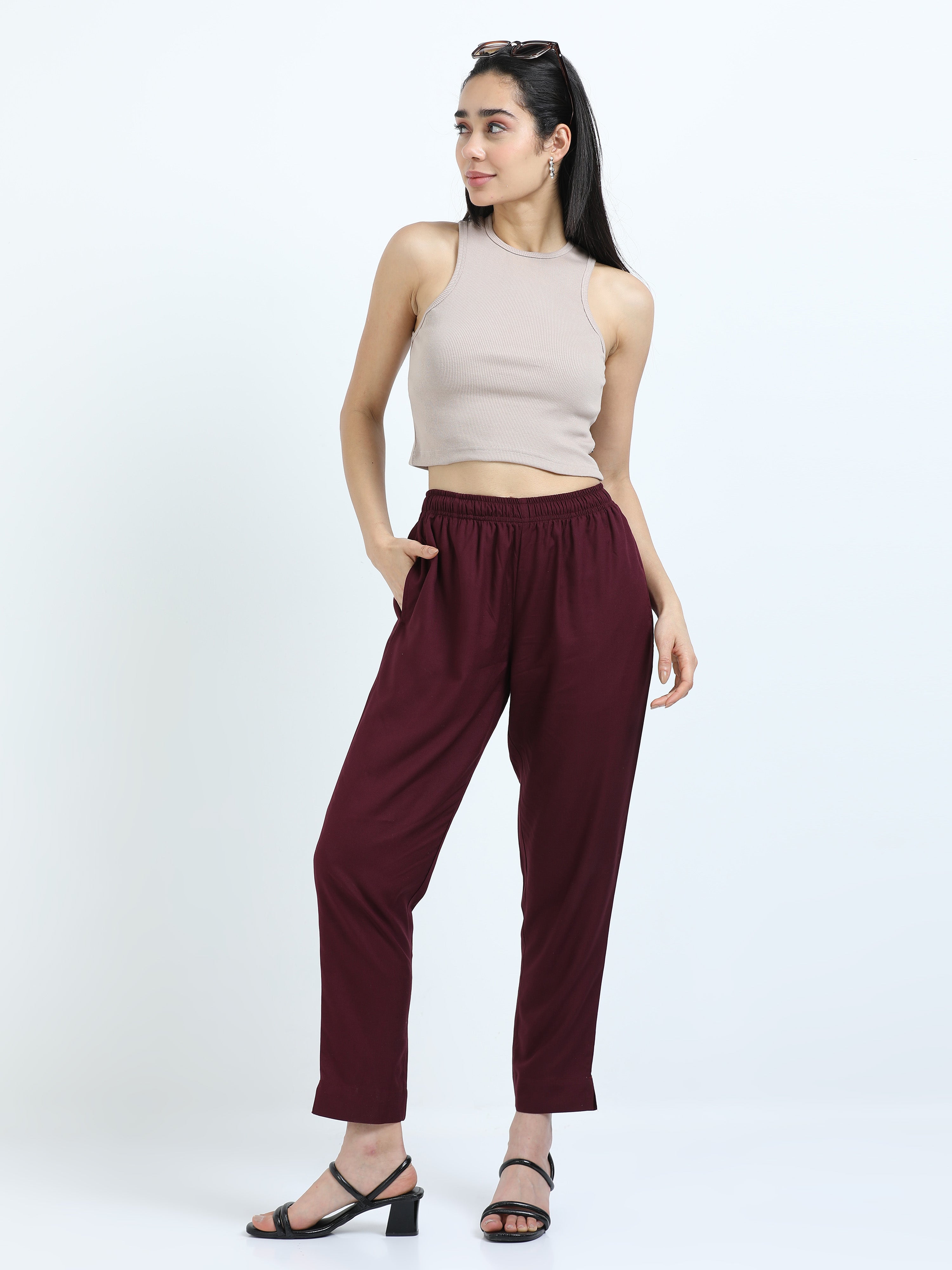 Maroon Viscose Rayon Kurti Pant
