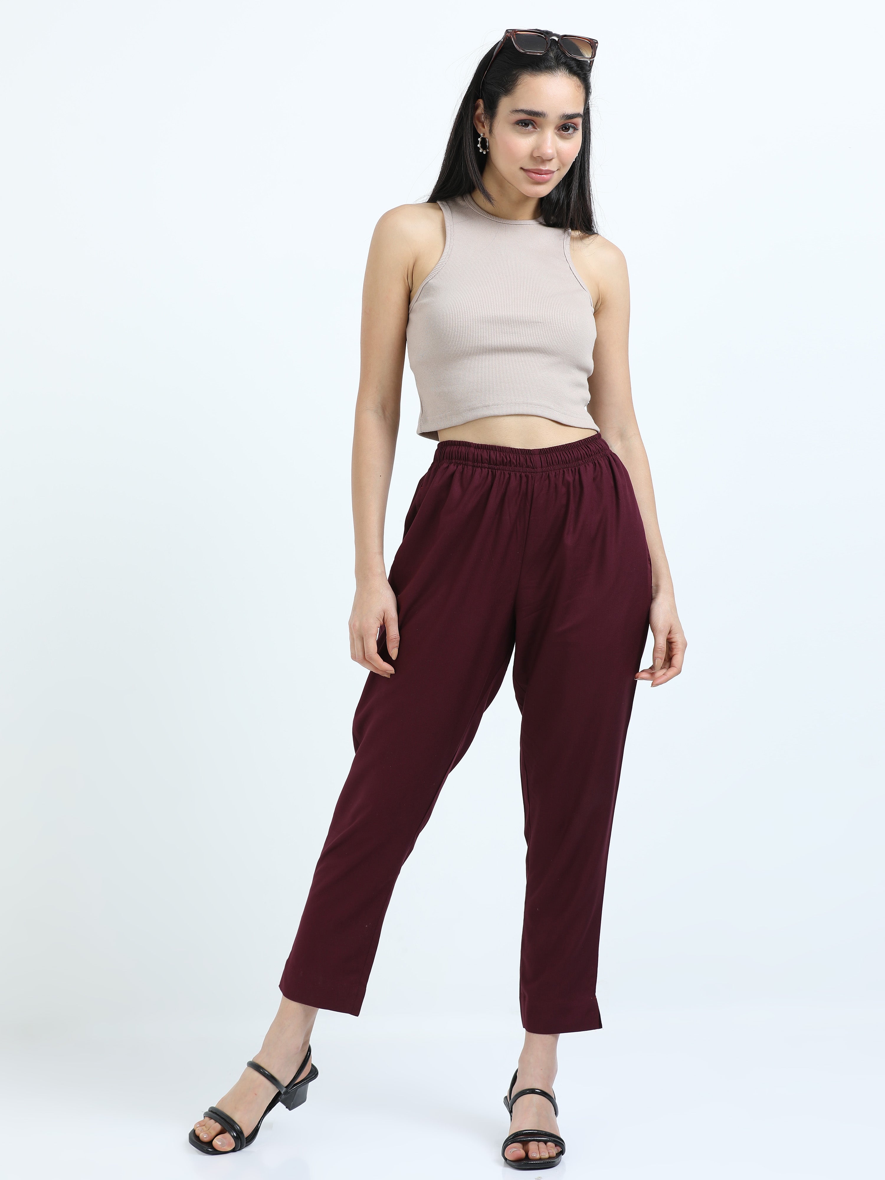 Maroon Viscose Rayon Kurti Pant