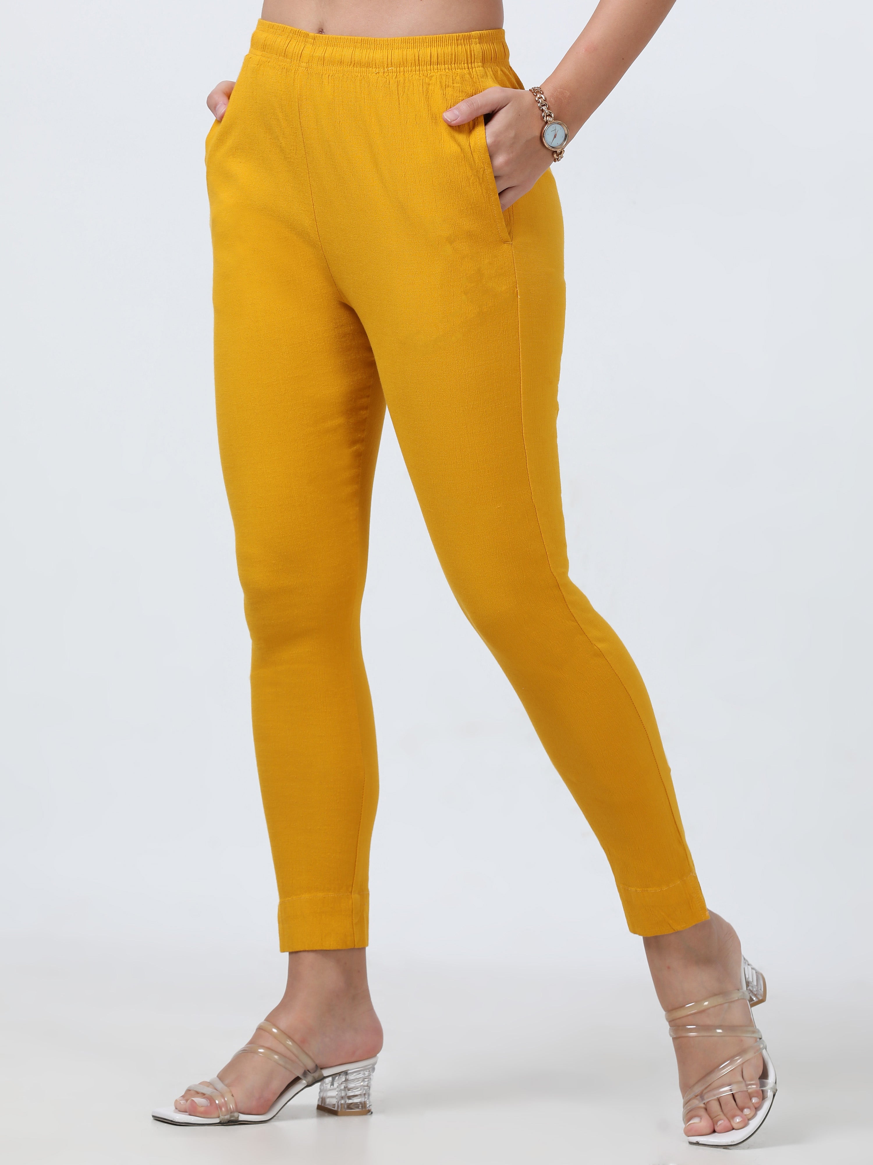 Mustard Rayon Stretchable Kurti Pant