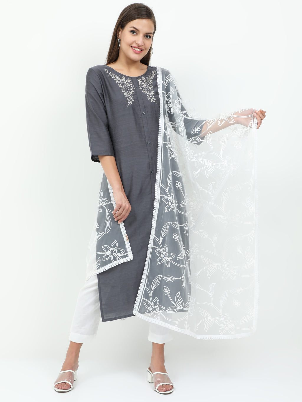 Net White Dupatta