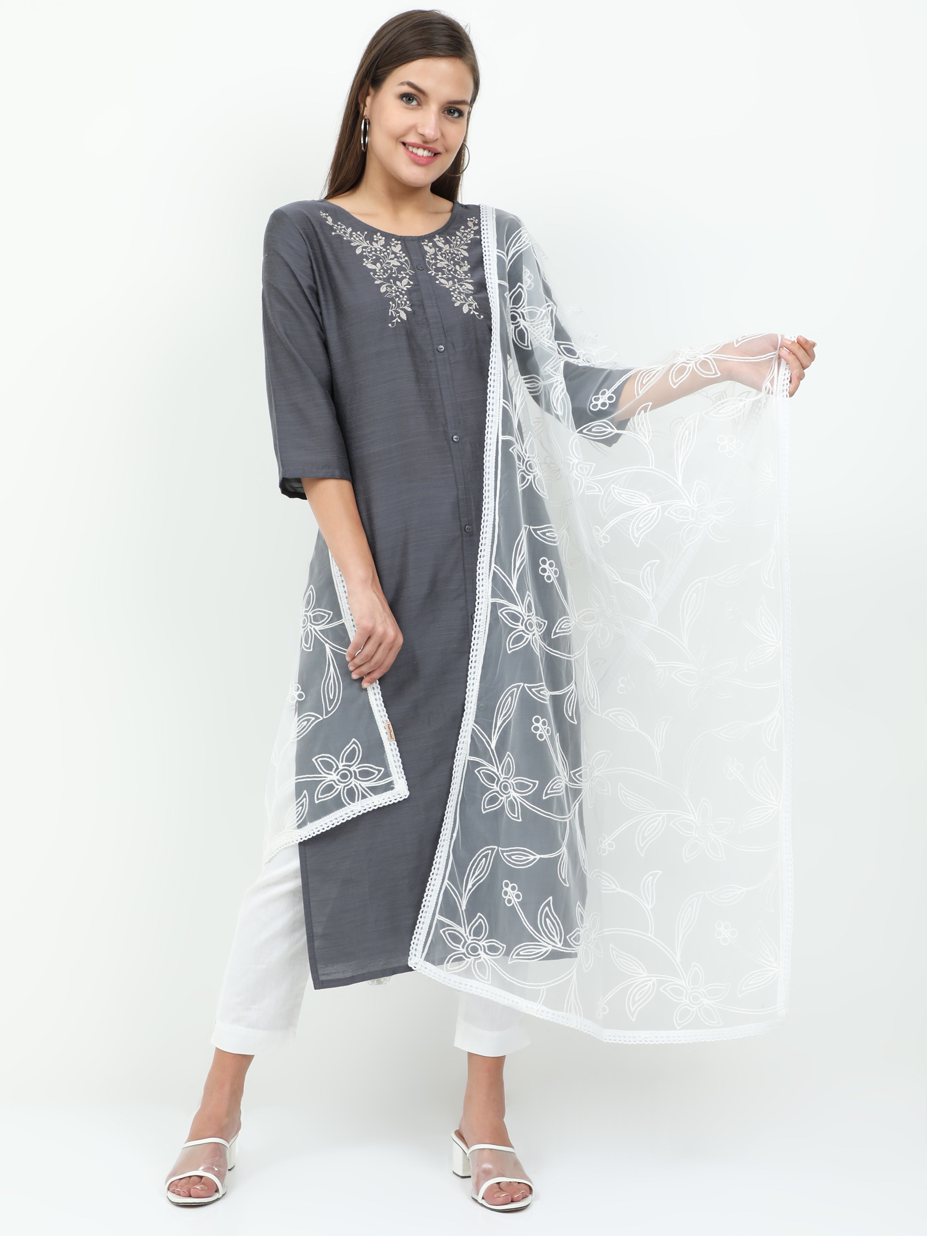 Net White Dupatta
