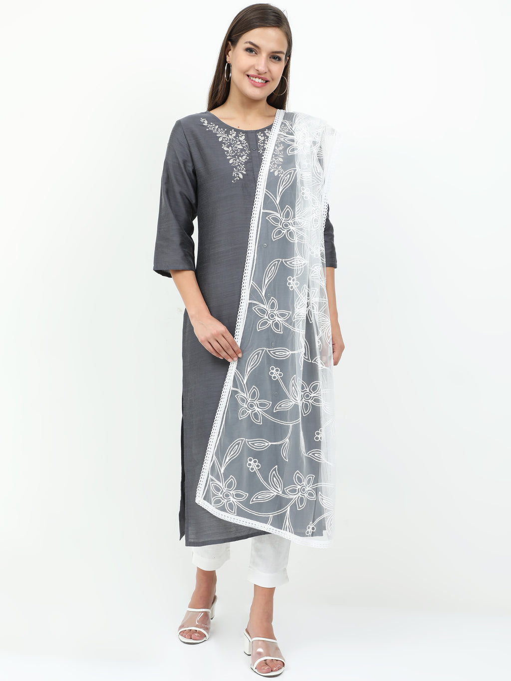 Net White Dupatta