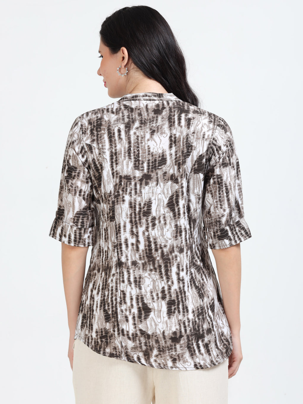 Brown & White Abstract Print Kurti