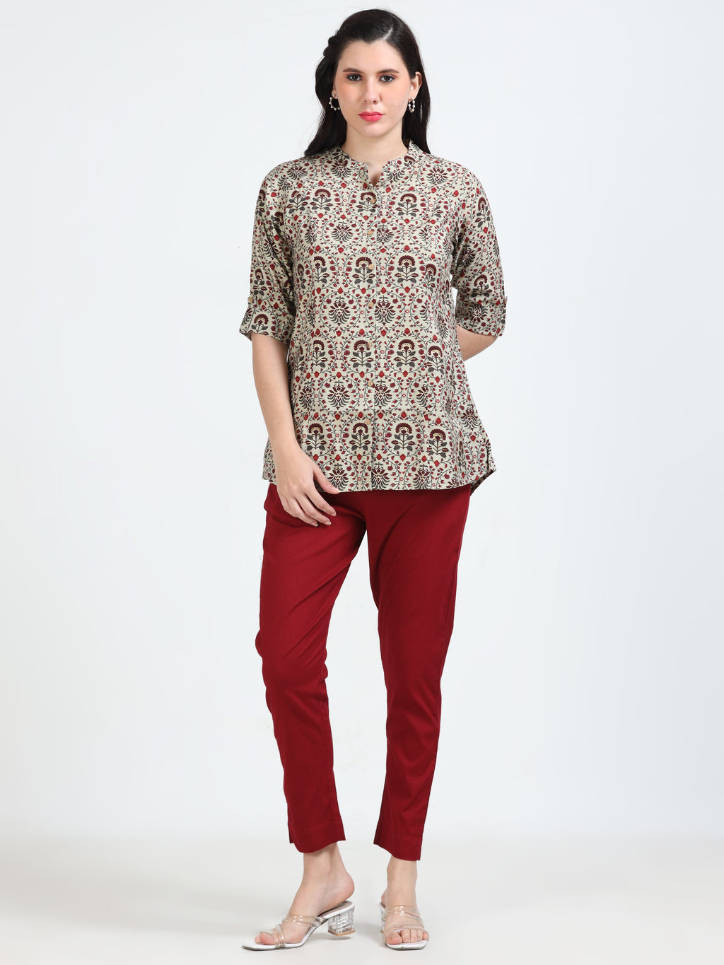 Red Floral Mughal Print Kurti