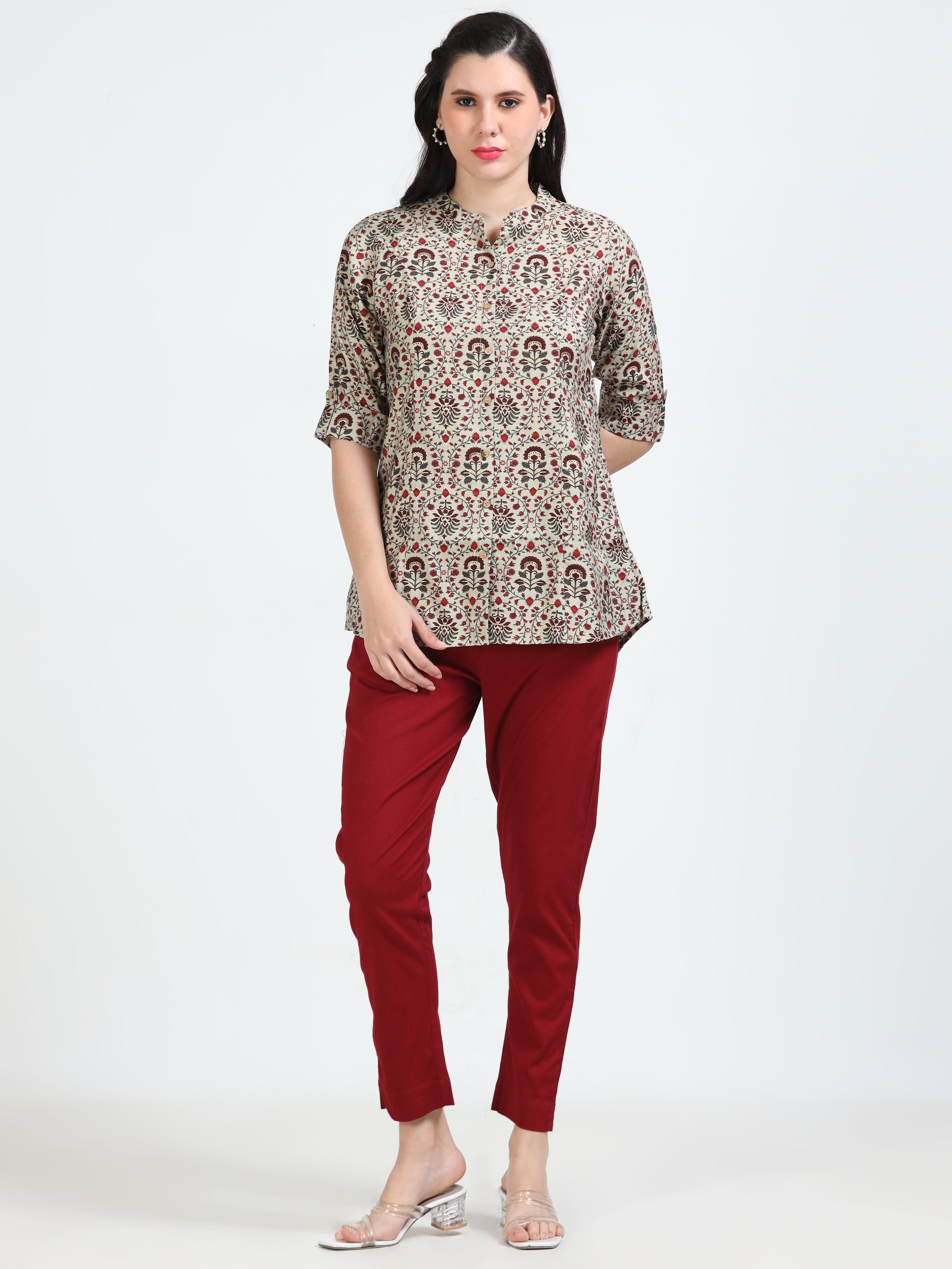 Red Floral Mughal Print Kurti