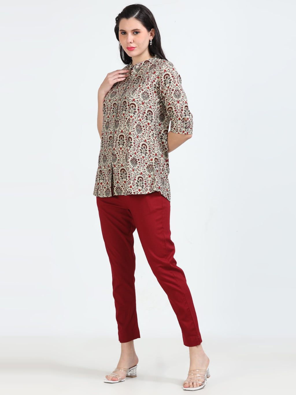 Red Floral Mughal Print Kurti