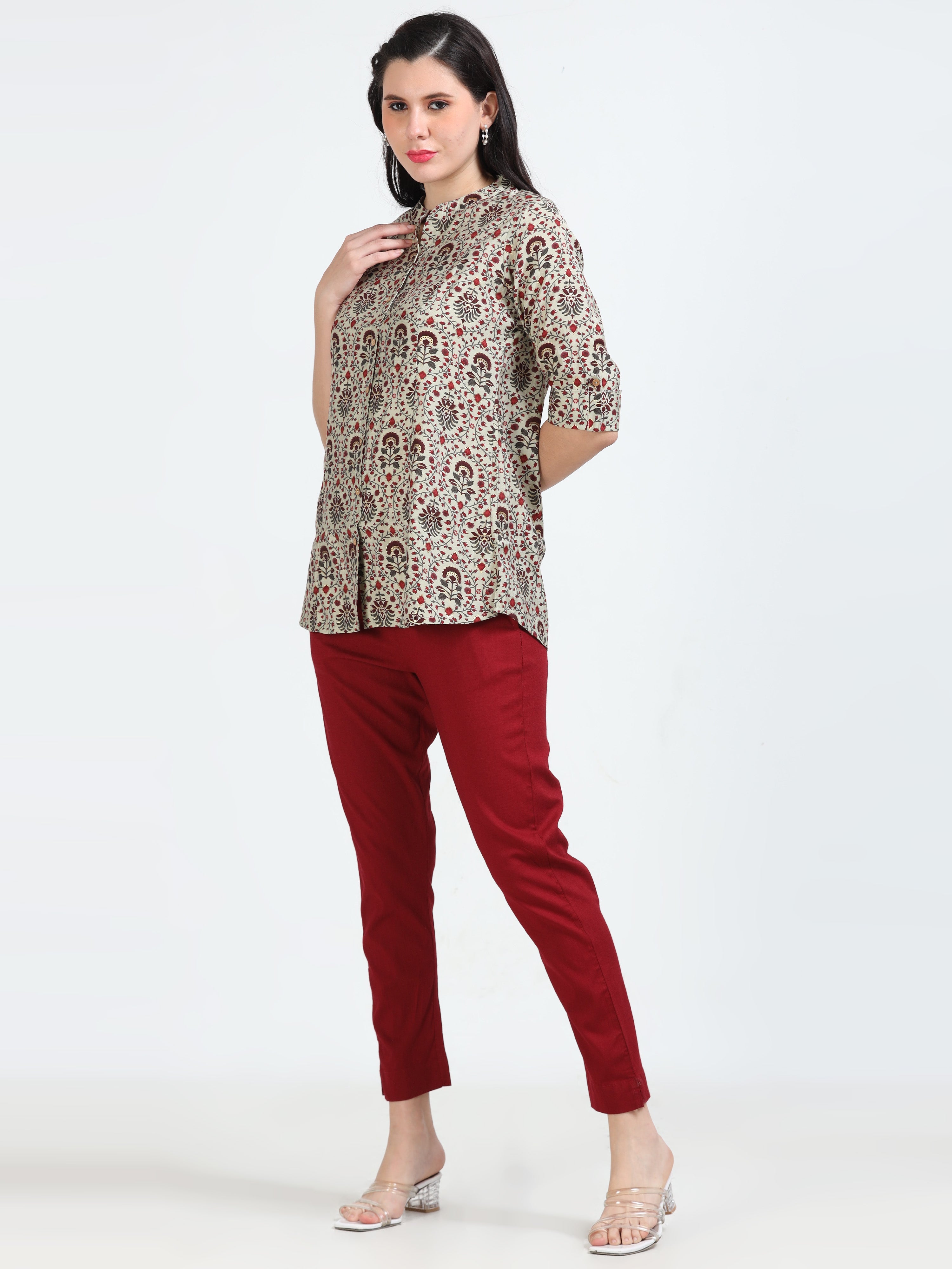 Red Floral Mughal Print Kurti