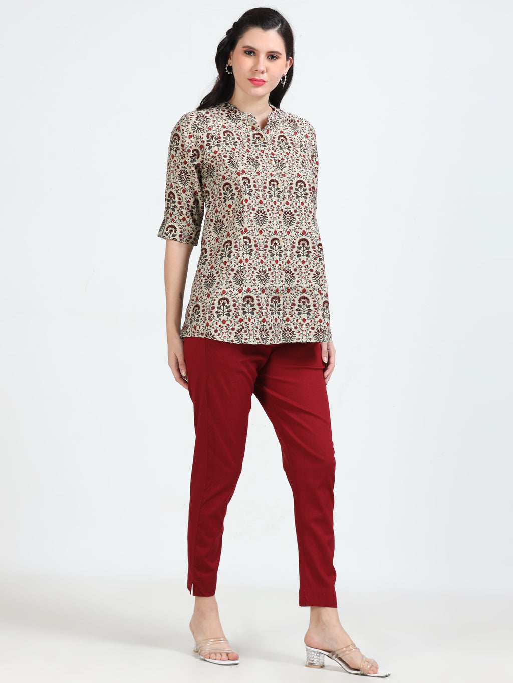 Red Floral Mughal Print Kurti