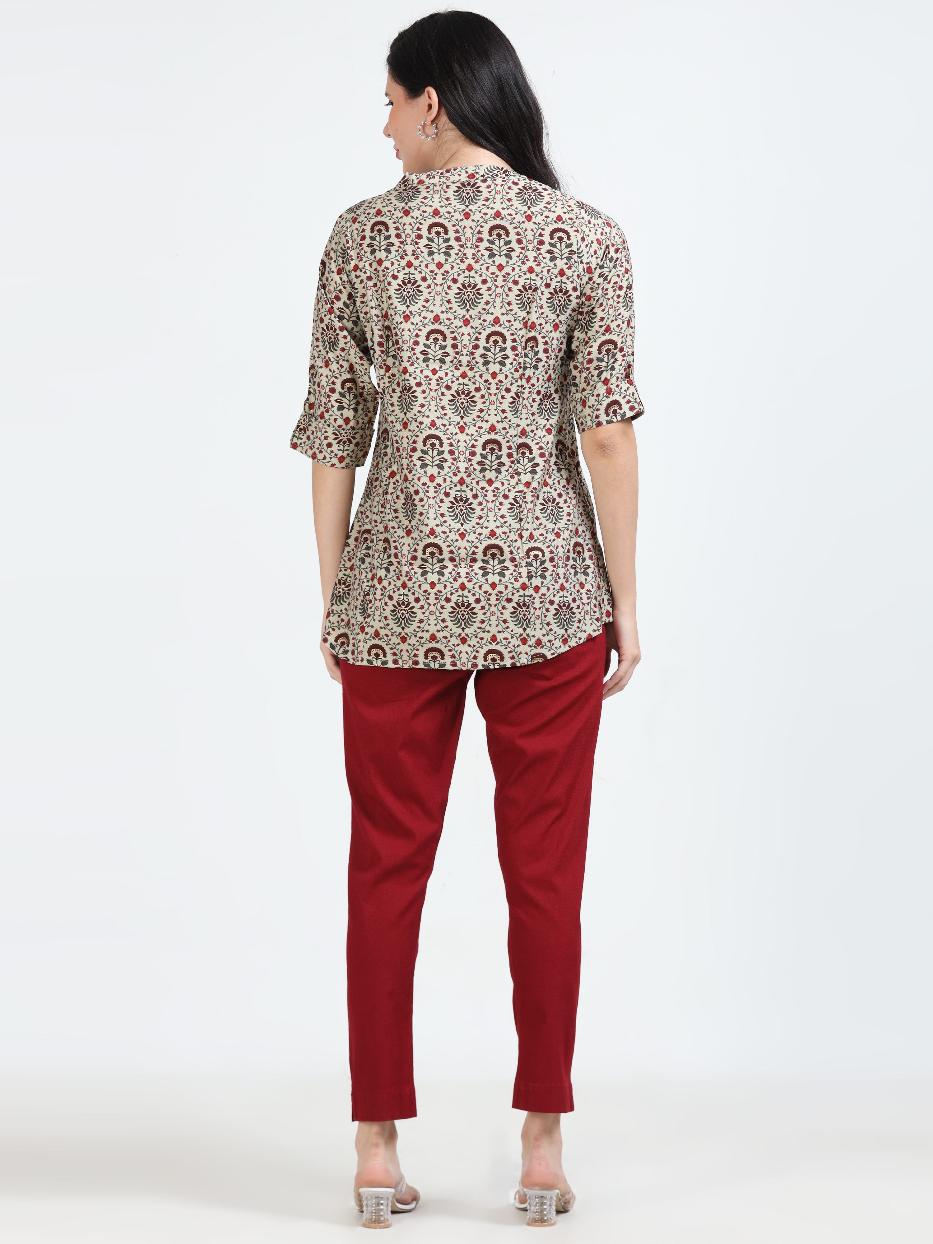 Red Floral Mughal Print Kurti