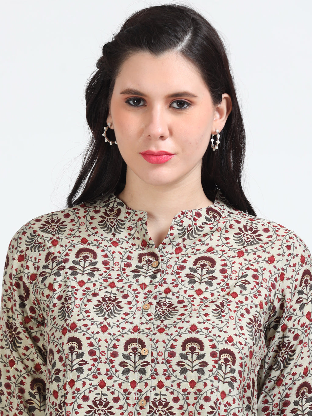 Red Floral Mughal Print Kurti