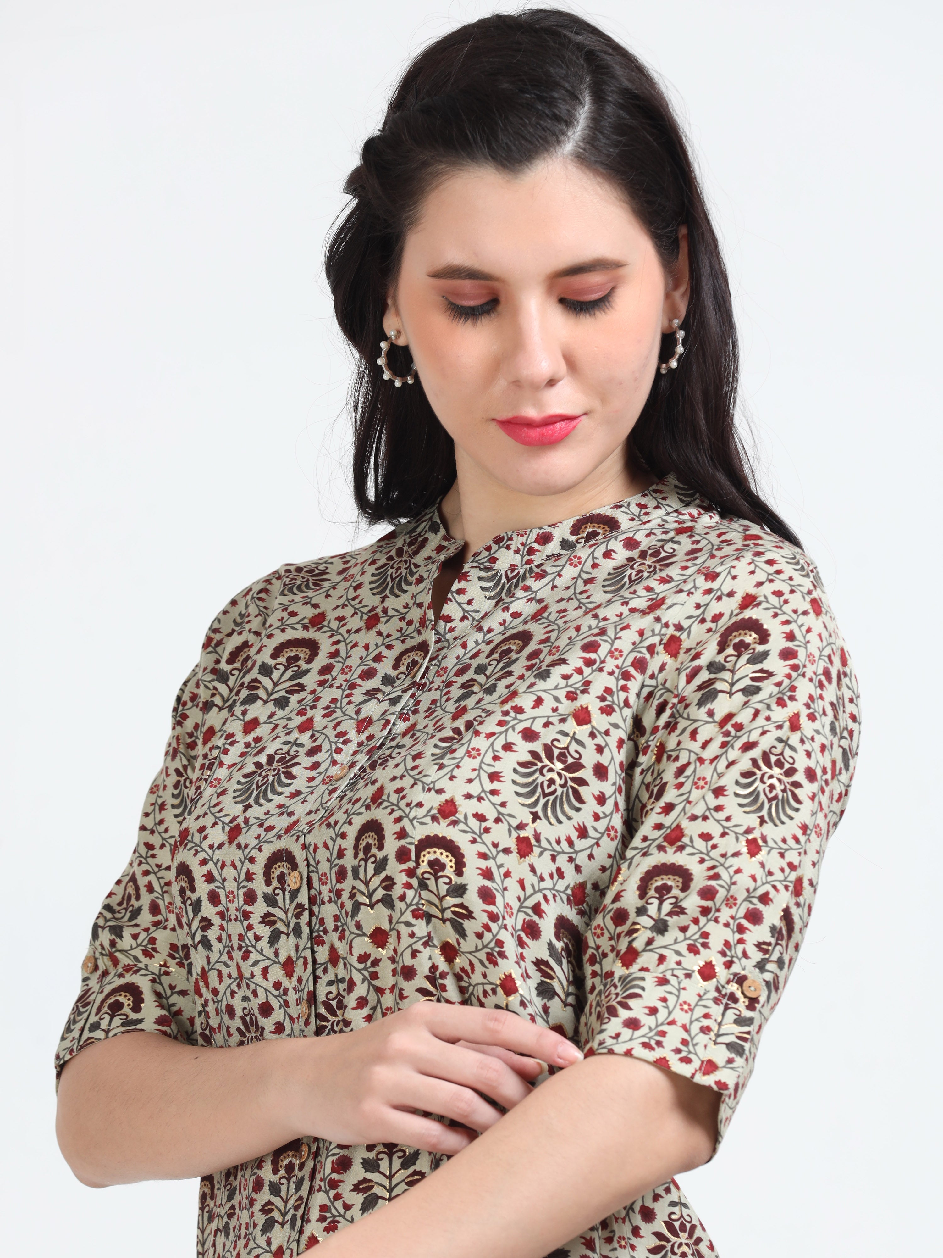 Red Floral Mughal Print Kurti
