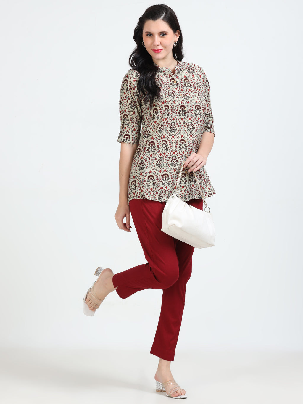 Red Floral Mughal Print Kurti