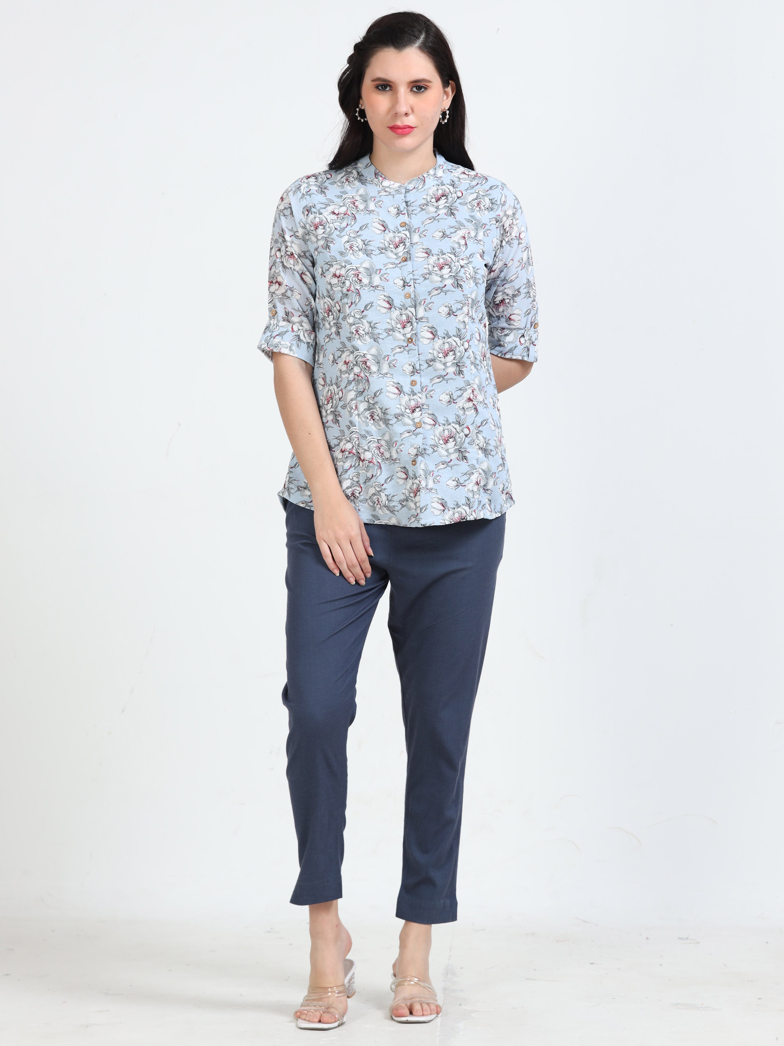 Powder Blue Floral Kurti