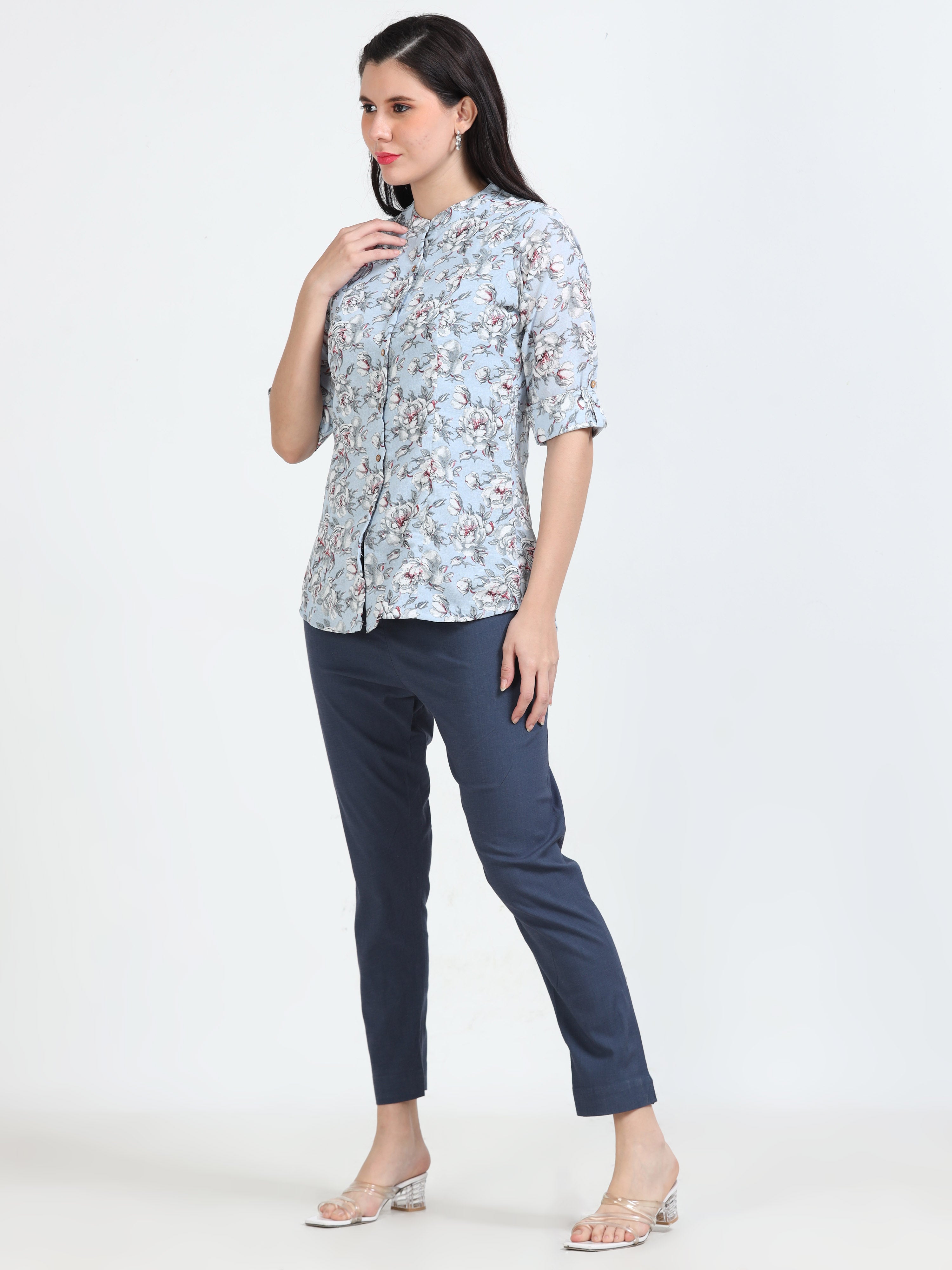 Powder Blue Floral Kurti