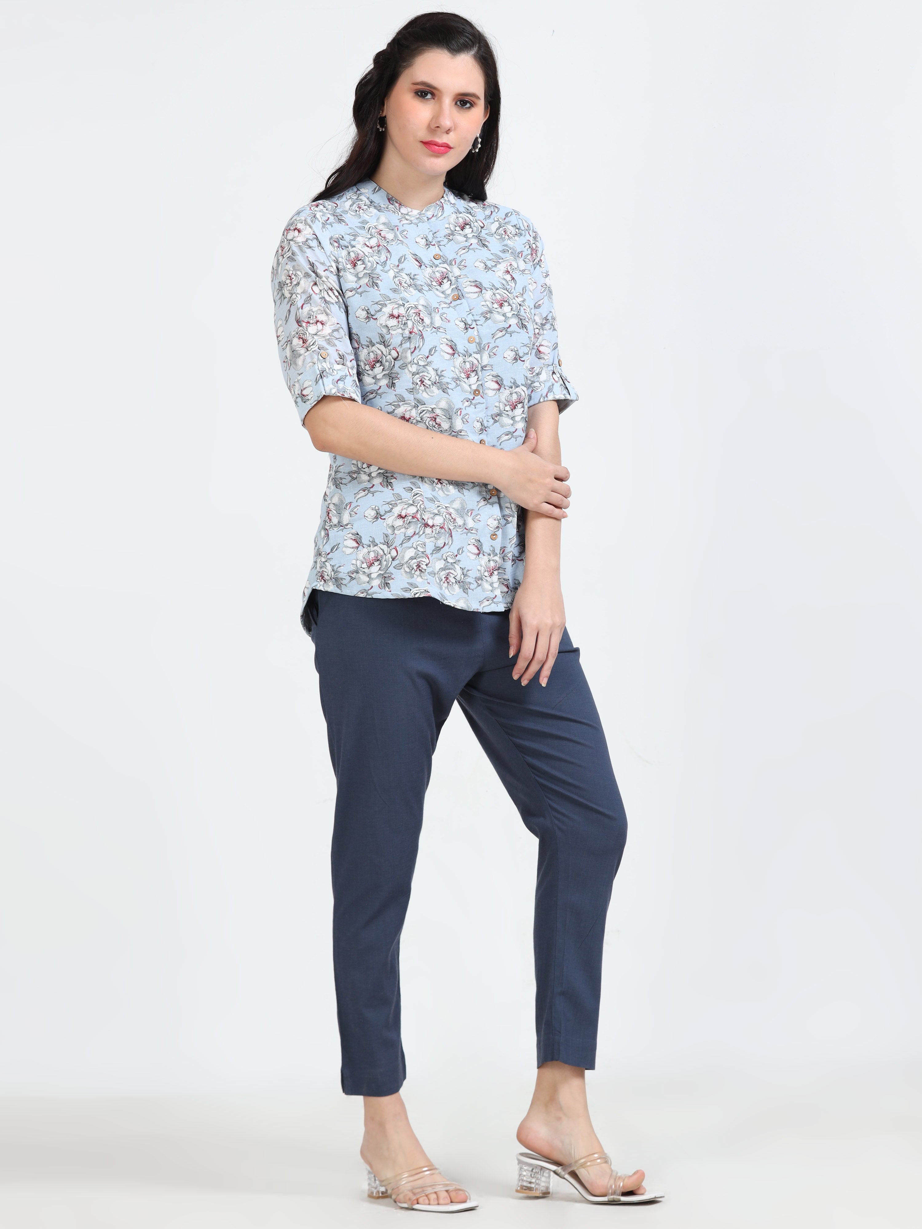 Powder Blue Floral Kurti