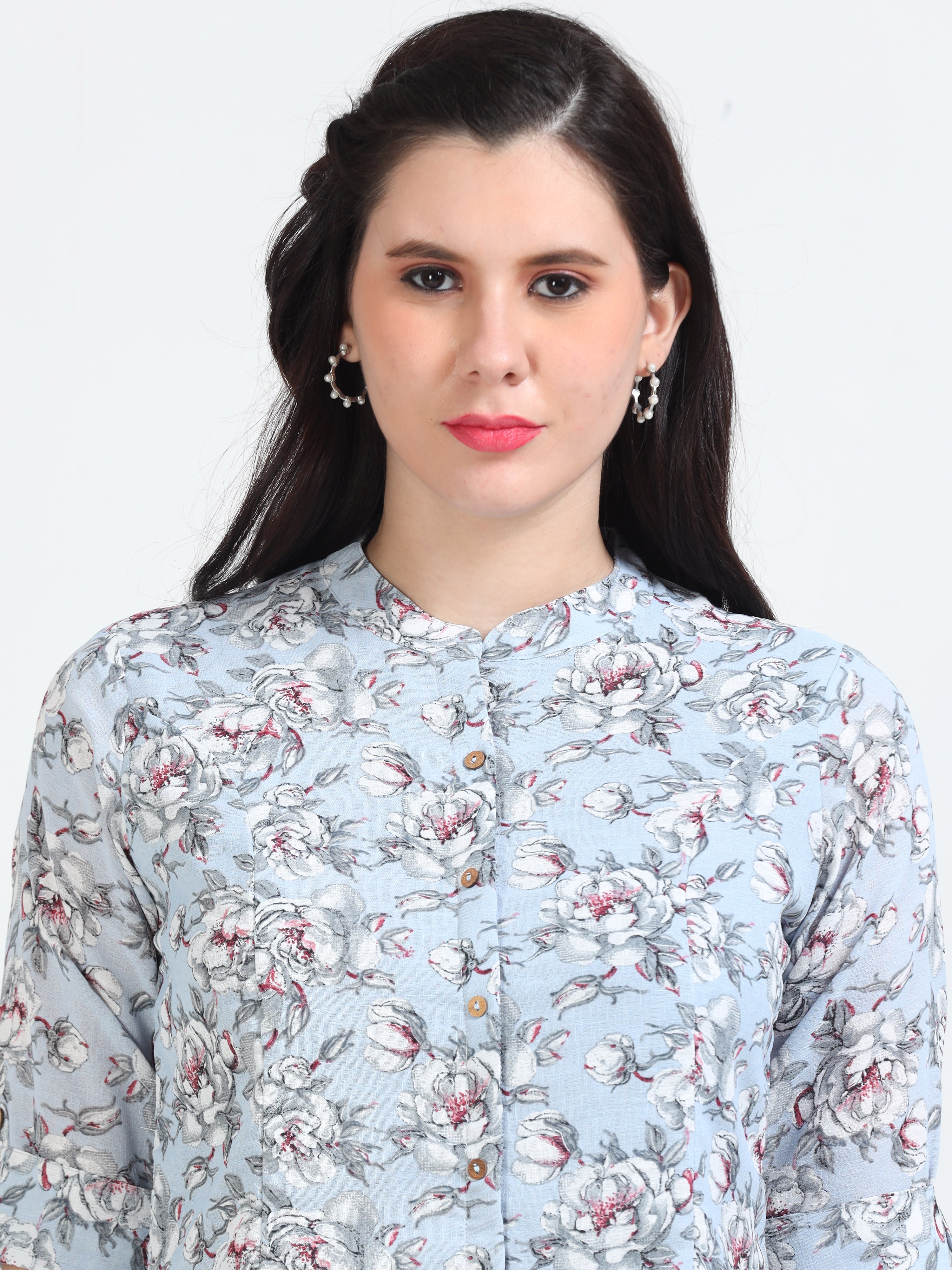 Powder Blue Floral Kurti