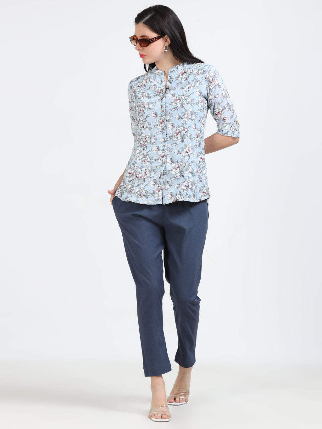 Powder Blue Floral Kurti