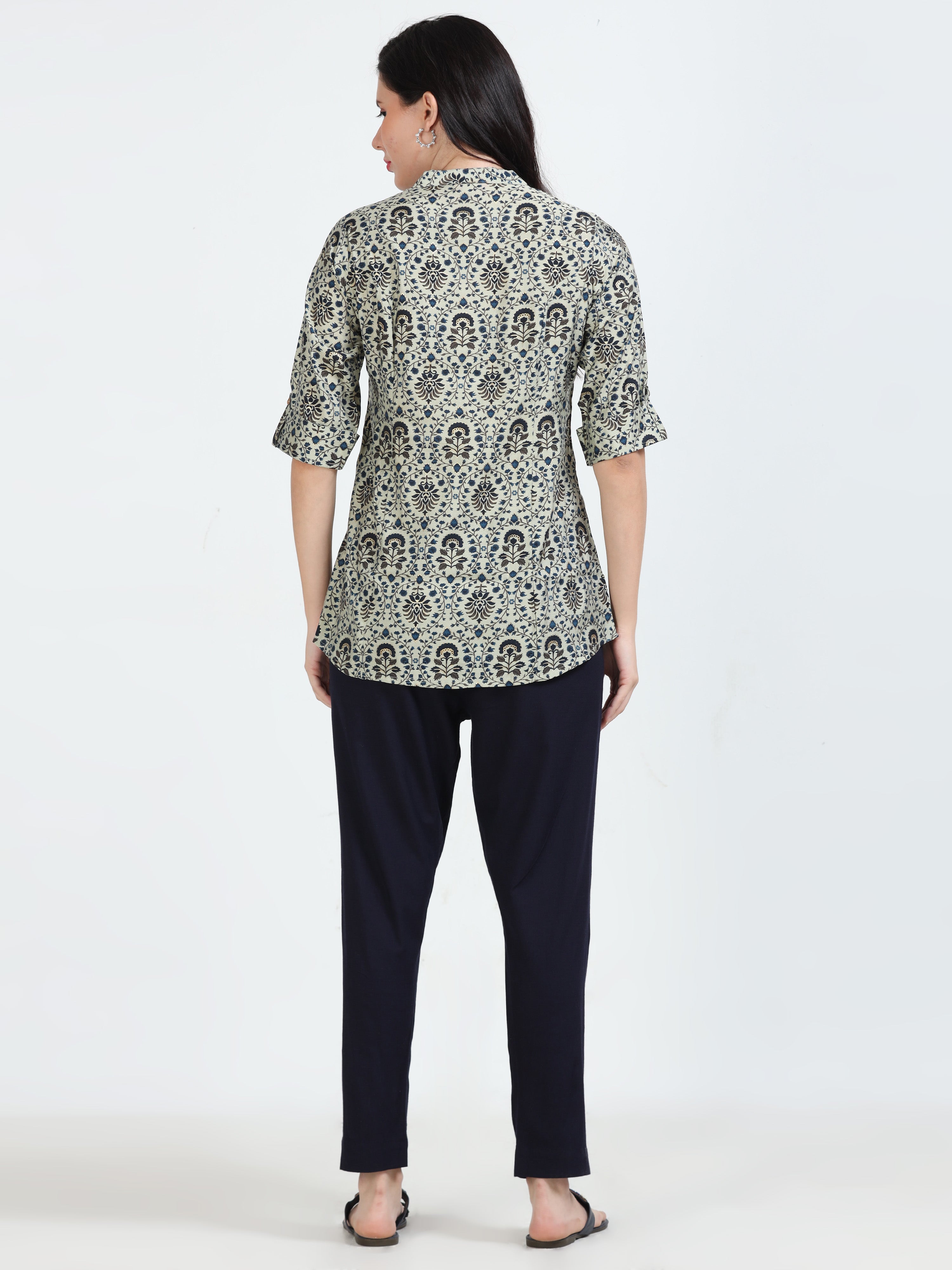 Navy Floral Mughal Print Kurti