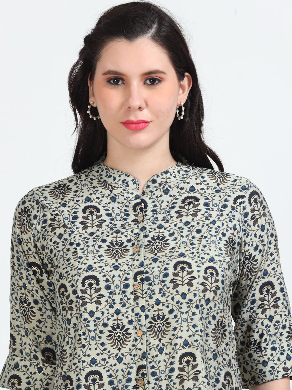 Navy Floral Mughal Print Kurti