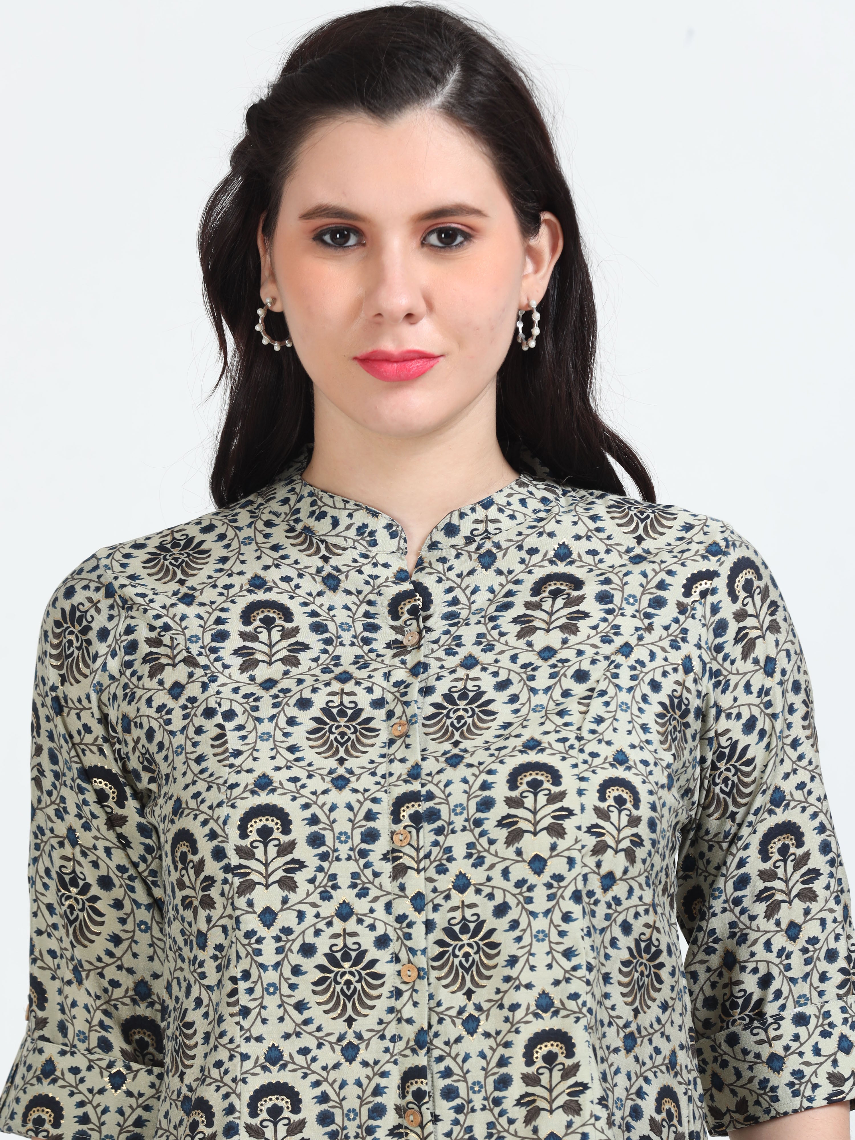 Navy Floral Mughal Print Kurti