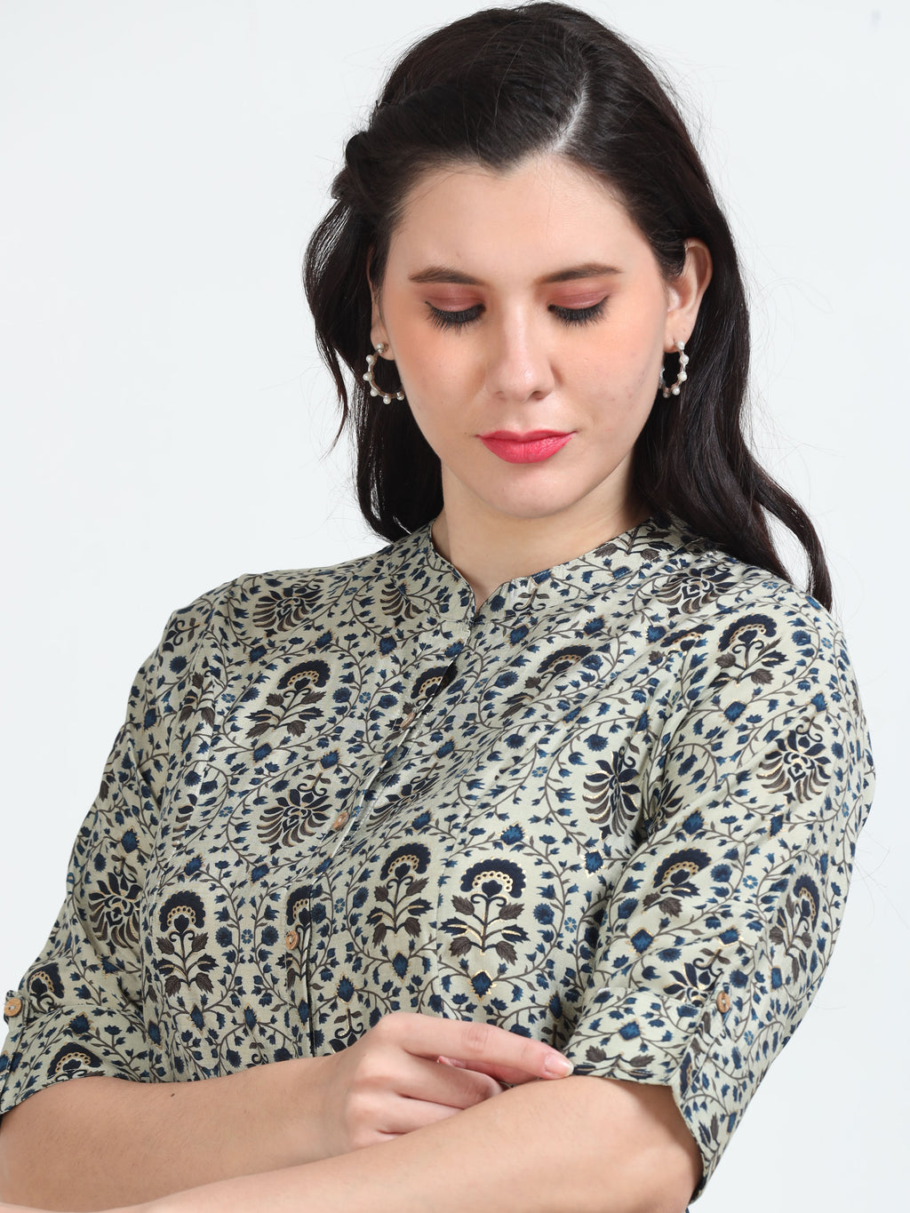 Navy Floral Mughal Print Kurti