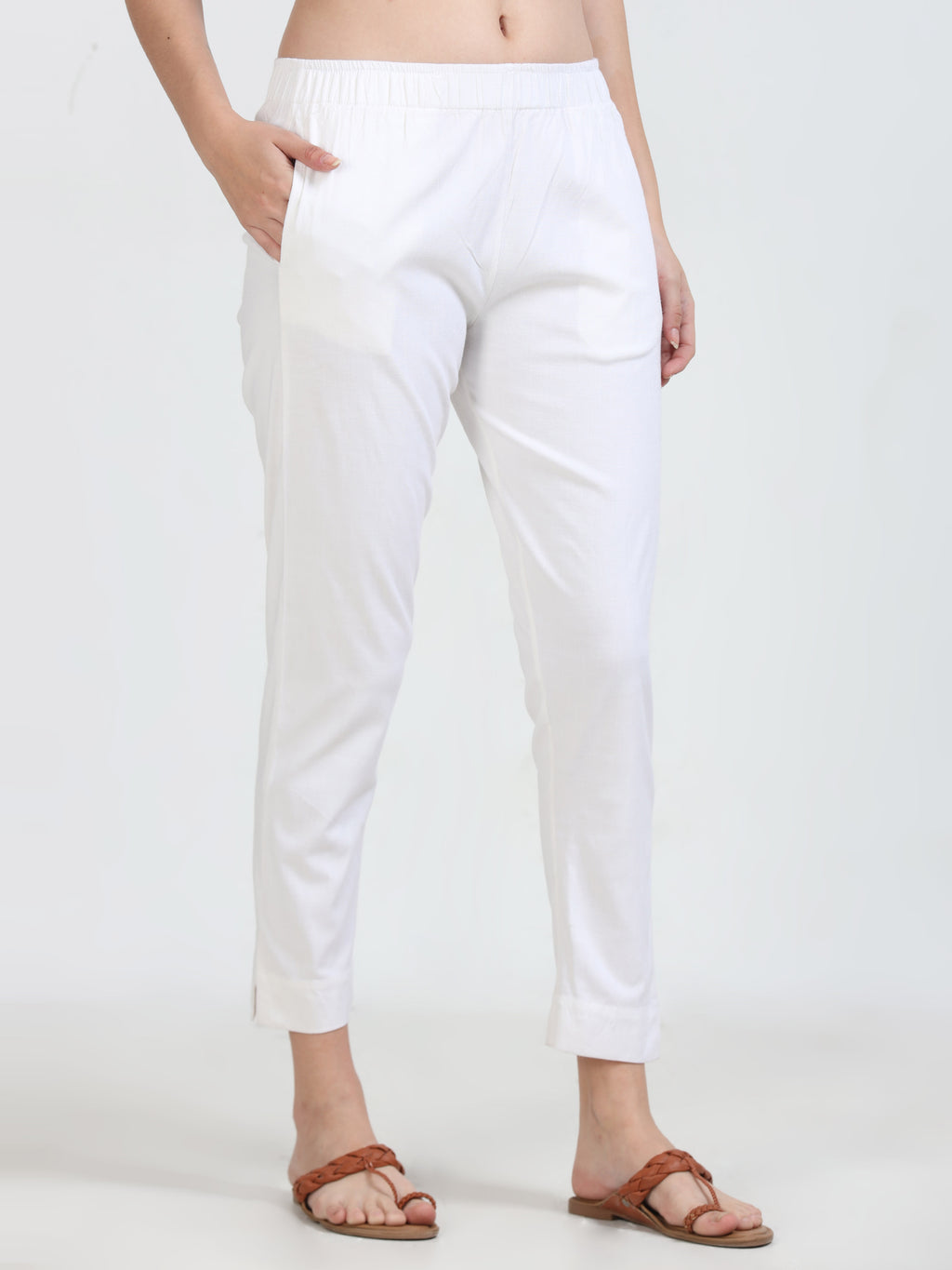 White Rayon Stretchable Kurti Pant